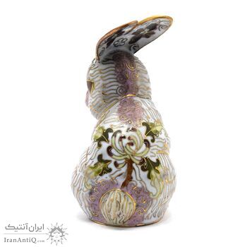 مجسمه میناکاری طرح خرگوش ایستاده سفید (با پایه) آنتیک