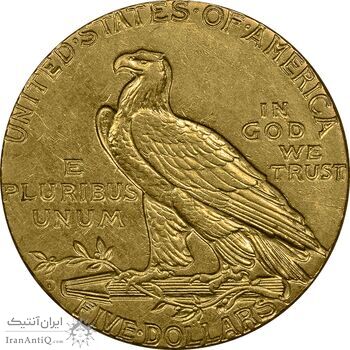 سکه طلا 5 دلار 1908 سرخپوستی - AU58 - آمریکا