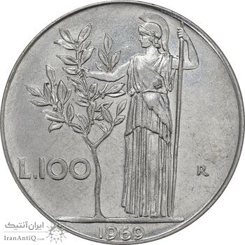 سکه 100 لیره 1969 جمهوری - AU50 - ایتالیا