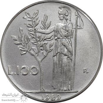 سکه 100 لیره 1989 جمهوری - AU50 - ایتالیا