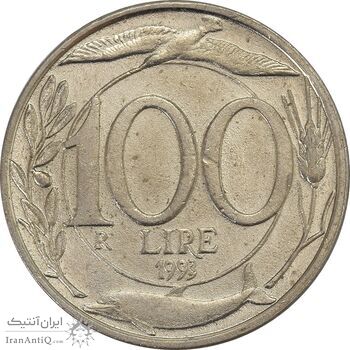 سکه 100 لیره 1993 جمهوری - دلفین - EF45 - ایتالیا