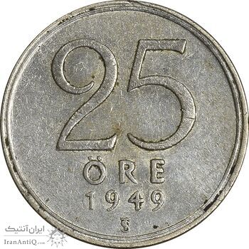 سکه 25 اوره 1949 گوستاو پنجم - EF45 - سوئد