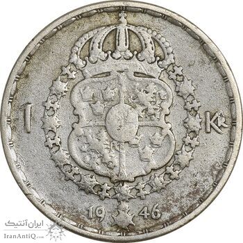 سکه 1 کرون 1949 گوستاو پنجم - EF45 - سوئد