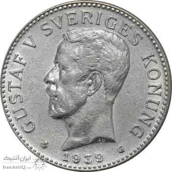سکه 2 کرون 1939 گوستاو پنجم - AU50 - سوئد