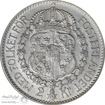 سکه 2 کرون 1939 گوستاو پنجم - AU50 - سوئد