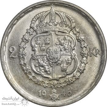 سکه 2 کرون 1946 گوستاو پنجم - AU58 - سوئد