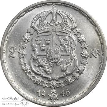 سکه 2 کرون 1946 گوستاو پنجم - AU58 - سوئد