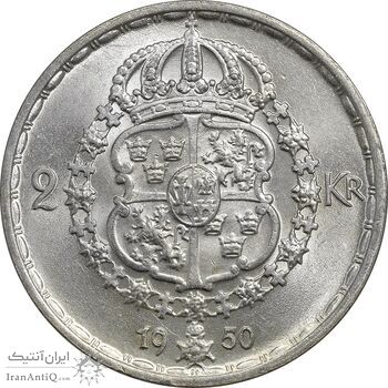 سکه 2 کرون 1950 گوستاو پنجم - MS62 - سوئد