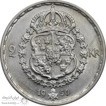 سکه 2 کرون 1950 گوستاو پنجم - AU58 - سوئد