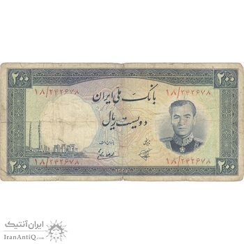 اسکناس 200 ریال 1337 - تک - VF25 - محمد رضا شاه اسکناس 200 ریال 1337 - تک - VF25 - محمد رضا شاه