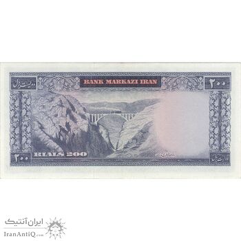 اسکناس 200 ریال (آموزگار - سمیعی) نوشته قرمز - تک - AU58 - محمد رضا شاه