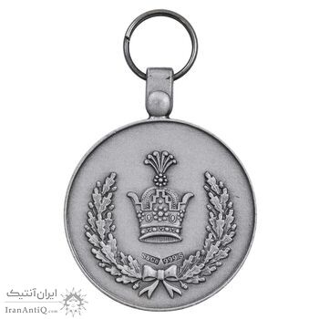 مدال نقره خدمت (دو رو تاج) - ضرب SPORRONG (با کاور فابریک) - UNC - رضا شاه