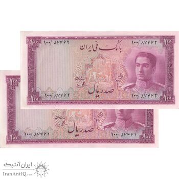 اسکناس 100 ریال سری سوم - جفت - UNC61 - محمد رضا شاه