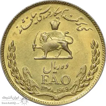 سکه 10 ریال 1348 فائو (طلایی) - AU50 - محمد رضا شاه