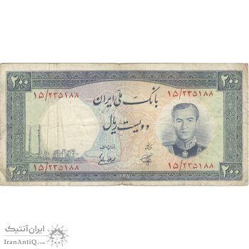 اسکناس 200 ریال 1337 - تک - VF25 - محمد رضا شاه اسکناس 200 ریال 1337 - تک - VF25 - محمد رضا شاه