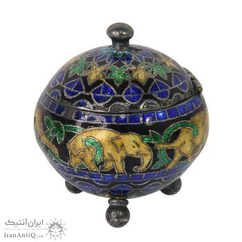 جعبه جواهرات نقره طرح فیل با میناکاری - کد 031229