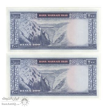 اسکناس 200 ریال (آموزگار - سمیعی) نوشته قرمز - جفت - UNC63 - محمد رضا شاه