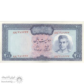 اسکناس 200 ریال (آموزگار - سمیعی) نوشته سیاه - تک - UNC63 - محمد رضا شاه