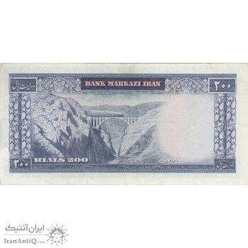 اسکناس 200 ریال (آموزگار - سمیعی) نوشته قرمز - تک - VF35 - محمد رضا شاه