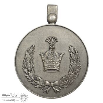 مدال نقره خدمت (دو رو تاج) - ضرب SPORRONG (با کاور فابریک بزرگ) - AU - رضا شاه