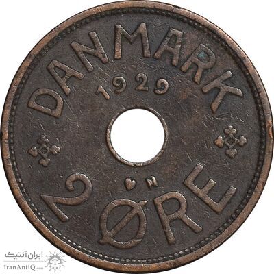 سکه 2 اوره 1929 کریستیان دهم - EF40 - دانمارک