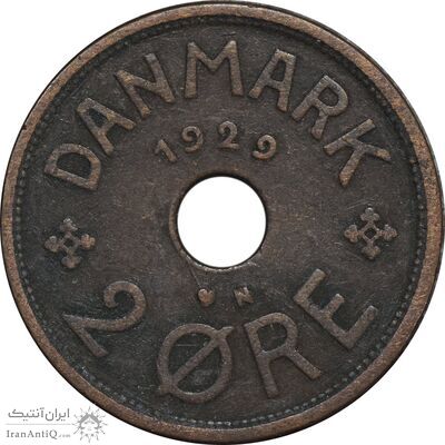 سکه 2 اوره 1929 کریستیان دهم - EF40 - دانمارک