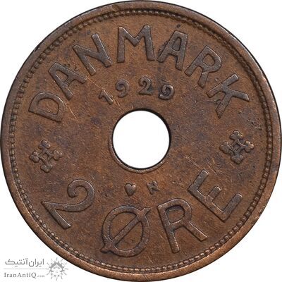 سکه 2 اوره 1929 کریستیان دهم - EF45 - دانمارک