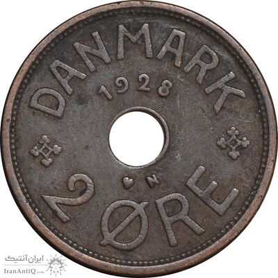 سکه 2 اوره 1928 کریستیان دهم - EF45 - دانمارک