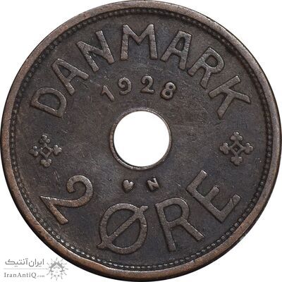 سکه 2 اوره 1928 کریستیان دهم - EF45 - دانمارک